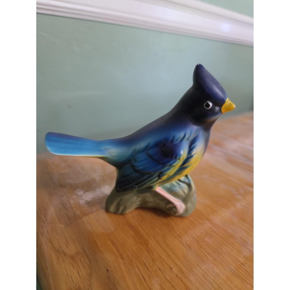 Vintage Porcelain Blue Jay Figurine Made In Japan Cottagecore Birds
